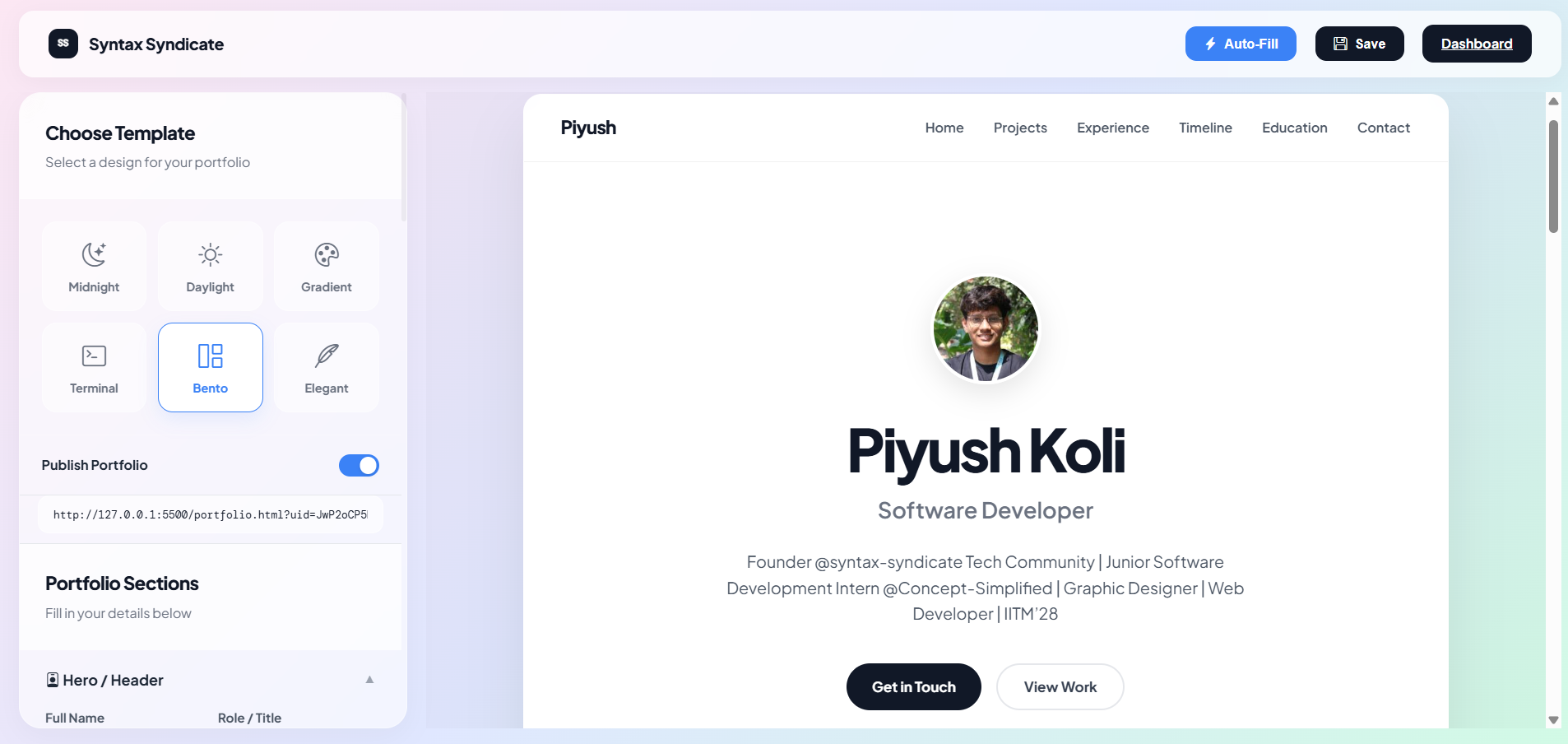 Portfolio Builder Interface